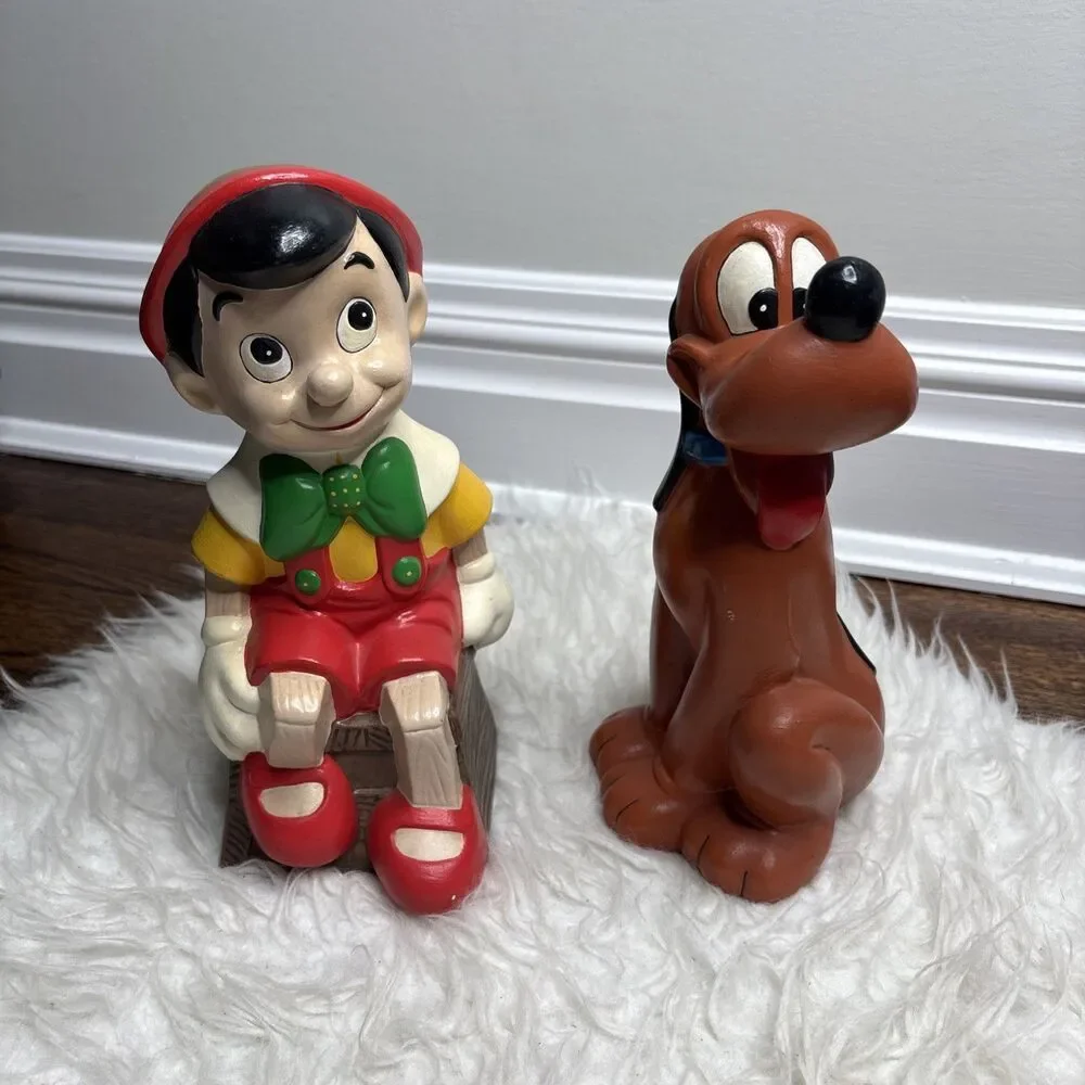 Vintage Evans 1945 Disney Pinocchio & Pluto Ceramic Figurine Lot Shelf Sitters